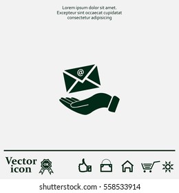 E-Mail in hand, vector icon illustration. Flat design style