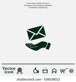 E-Mail in hand, vector icon illustration. Flat design style