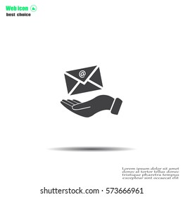 E-Mail in hand, vector icon illustration. Flat design style
