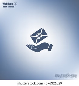 E-Mail in hand, vector icon illustration. Flat design style