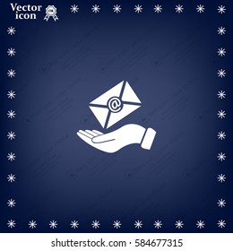 E-Mail in hand, vector icon illustration. Flat design style