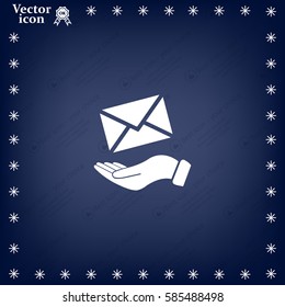 E-Mail in hand, vector icon illustration. Flat design style