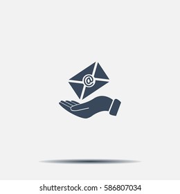 E-Mail in hand, vector icon illustration. Flat design style
