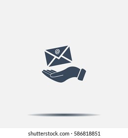 E-Mail in hand, vector icon illustration. Flat design style