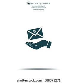 E-Mail in hand, vector icon illustration. Flat design style