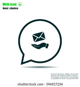 E-Mail in hand, vector icon illustration. Flat design style