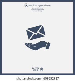 E-Mail in hand, vector icon illustration. Flat design style