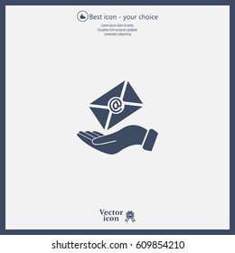 E-Mail in hand, vector icon illustration. Flat design style