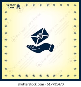 E-Mail in hand, vector icon illustration. Flat design style