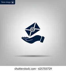 E-Mail in hand, vector icon illustration. Flat design style