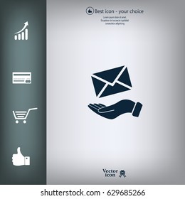 E-Mail in hand, vector icon illustration. Flat design style
