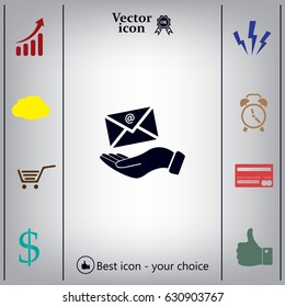 E-Mail in hand, vector icon illustration. Flat design style