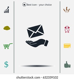 E-Mail in hand, vector icon illustration. Flat design style
