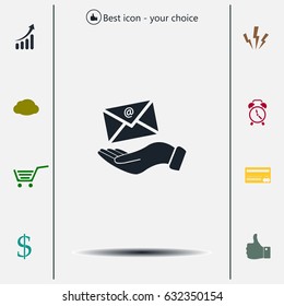 E-Mail in hand, vector icon illustration. Flat design style