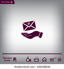 E-Mail in hand, vector icon illustration. Flat design style