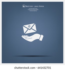 E-Mail in hand, vector icon illustration. Flat design style