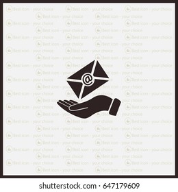 E-Mail in hand, vector icon illustration. Flat design style