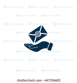 E-Mail in hand, vector icon illustration. Flat design style