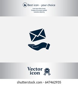 E-Mail in hand, vector icon illustration. Flat design style