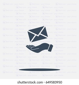 E-Mail in hand, vector icon illustration. Flat design style