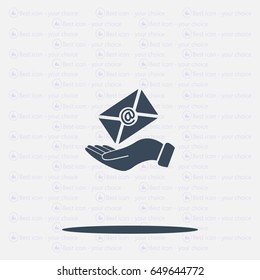 E-Mail in hand, vector icon illustration. Flat design style