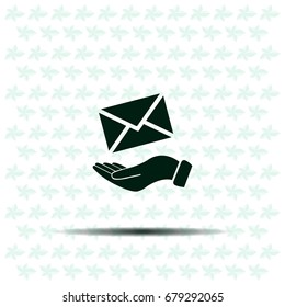 E-Mail in hand, vector icon illustration. Flat design style
