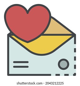 Email heart inbox icon. Outline email heart inbox vector icon color flat isolated on white