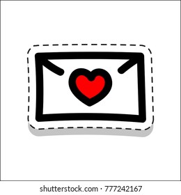 Email, heart, love, mail, message, romantic, doodle icon. Cartoon sticker in comics style with contour. Decoration for greeting cards, posters, patches, prints for clothes, emblems, sticker, logo.