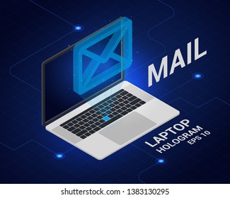 Email a hologram. The laptop is an isometric view. Email is the technology of the future