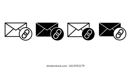 Email Hyperlink Icons Black and White Envelope and Chain Link Illustrations Vector Design