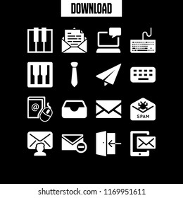e-mail icon. 16 e-mail vector set. tie of a businessman or information letter interface symbol, email contacts, inbox and keyboard icons for web and design about e-mail theme