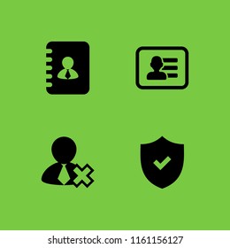 email icon. 4 email set with contact, security on, business card of a man with contact info and address vector icons for web and mobile app