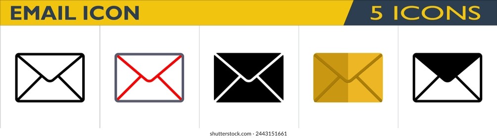 Email icon with 5 styles (outline, color outline, solid, color and mixed)