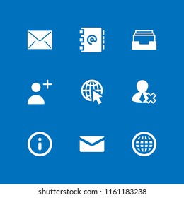 email icon. 9 email set with information circular button symbol, address, contact and sphere vector icons for web and mobile app
