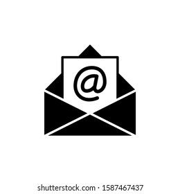 email icon in black flat design on white background, Open envelope pictogram, mail symbol for website design, mobile application