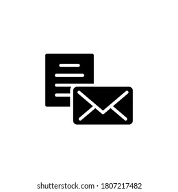 Icono de correo electrónico en glifo plano negro, estilo relleno aislado en fondo blanco