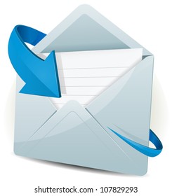 Email Icon With Blue Arrow/ Illustration of an email reception icon envelope with blue arrow orbiting around, for contact us and feedback symbols