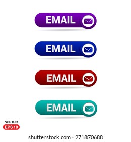 Email Icon Button. Abstract beautiful text button with icon. Purple Button, Blue Button, Red Button, Green Button, Turquoise button. web design element. Call to action gray icon button