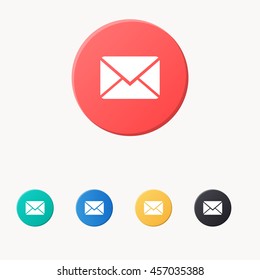 email icon or button in flat style with long shadow, isolated vector illustration on colorful transparent background