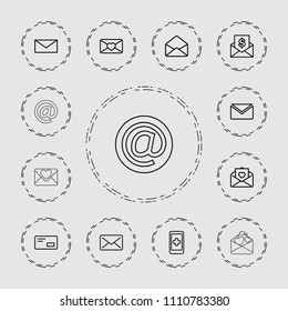 Email icon. collection of 13 email outline icons such as mail, hand on smartphone, love letter, envelope, envelop. editable email icons for web and mobile.