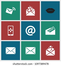 Email icon. collection of 9 email filled icons such as love letter, letter, mail. editable email icons for web and mobile.