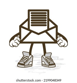email icon cute characters with kawaii faces cartoon illustration. doodle character.