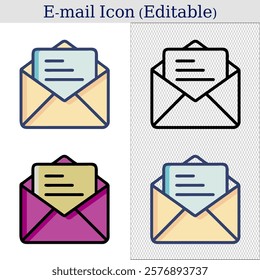 email icon design variations. editable email icon illustrations. colorful and minimal email envelope icons.
