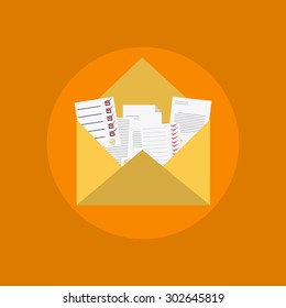 e-mail icon with different messages, contracts, proposals, advertising, list