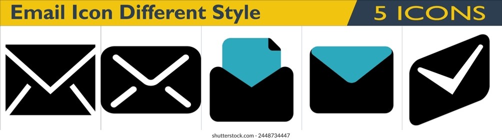 Icono de correo electrónico con diferentes estilos en colores lineales y sólidos