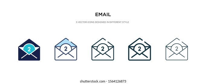 email icon in different style vector illustration. two colored and black email vector icons designed in filled, outline, line and stroke style can be used for web, mobile, ui