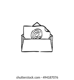 Email Icon In Doodle Sketch Lines. Open Envelope