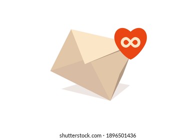 Email icon with endless love. Heart shaped incoming email notifications.