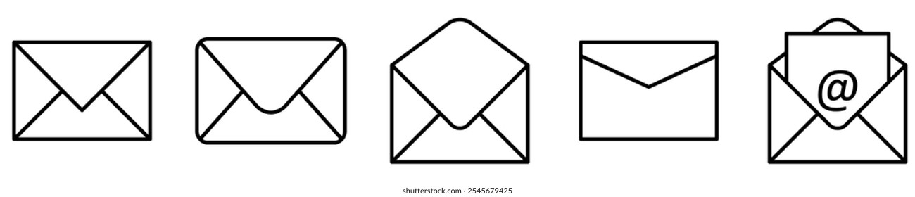 Icono de correo electrónico, icono de sobre, correo electrónico, correo electrónico e iconos de cartas. Ilustración de sobre. 