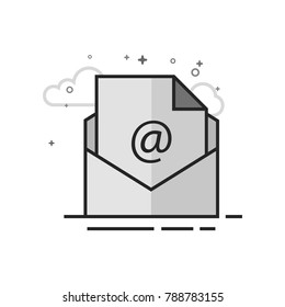 Email icon in flat outlined grayscale style. Vector illustration.